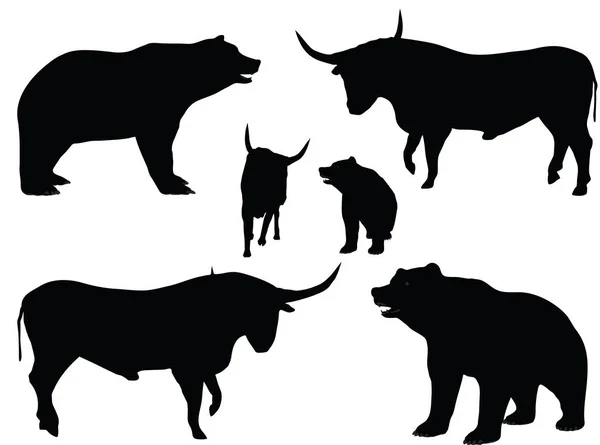 Векторная иллюстрация силуэта медведя и быка — стоковый вектор