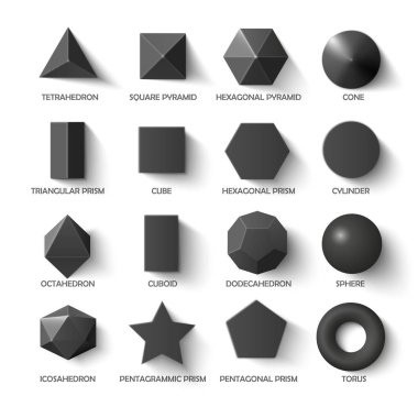 Tüm temel 3d şablon içinde karanlık şekiller.