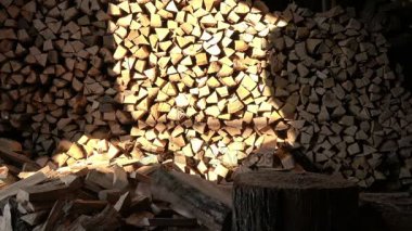 Bir adam split meşe günlük uzun eski balta