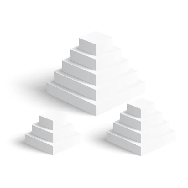 白い背景に白い正方形ピラミッドを設定します。 — ストックベクタ