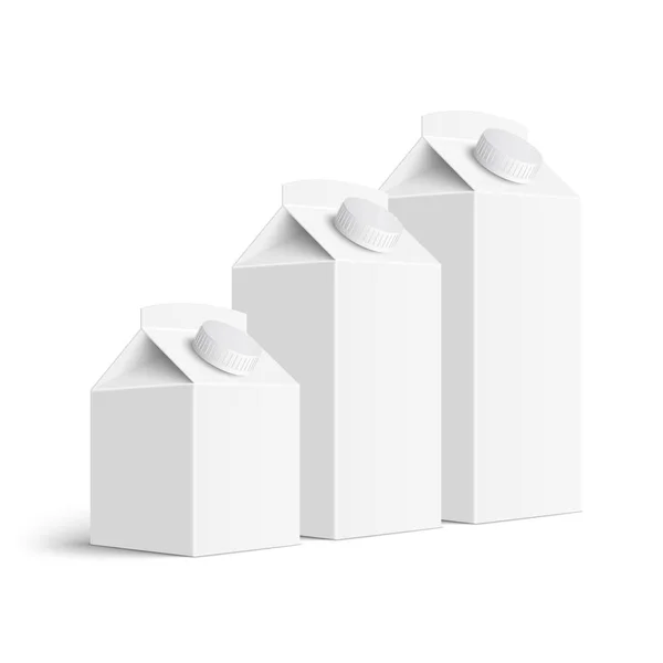 Conjunto de cajas de cartón blanco en blanco de jugo y leche — Vector de stock