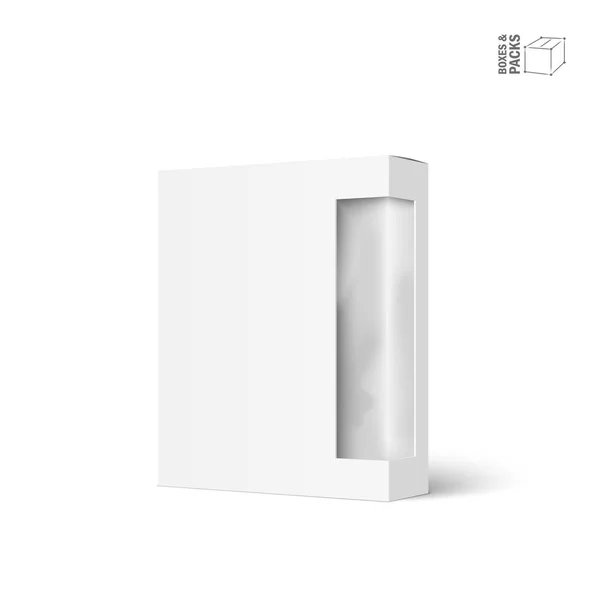 กล่องแพคเกจผลิตภัณฑ์เวกเตอร์สีขาวพร้อมหน้าต่าง — ภาพเวกเตอร์สต็อก