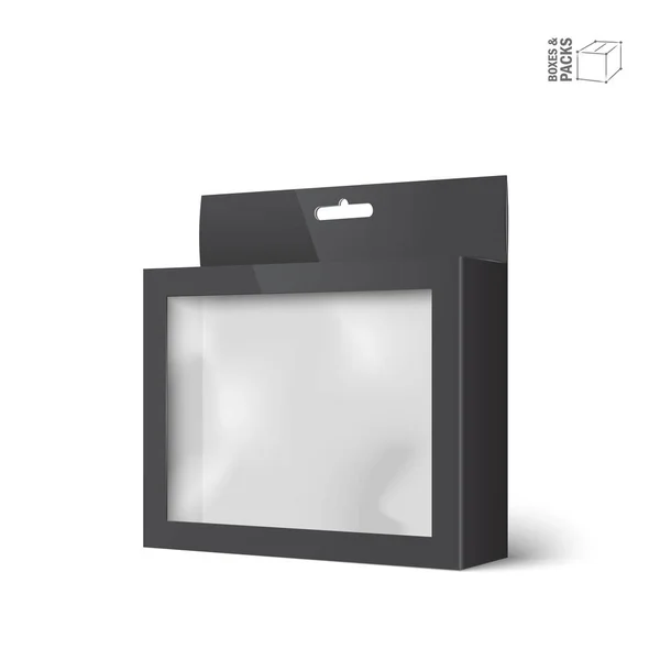 Caja de paquete de producto vector negro con ventana — Vector de stock