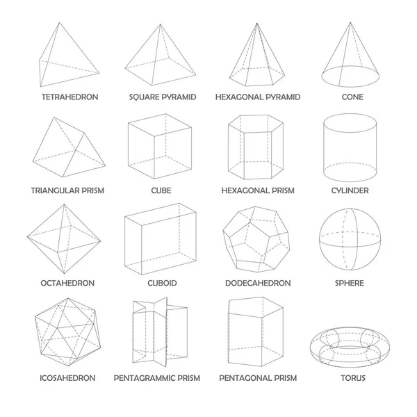 Tous les modèles de formes 3D de base. Réaliste avec ombre — Image vectorielle