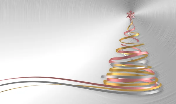 Árbol de Navidad de cintas blancas, rosadas y amarillas sobre fondo metálico —  Fotos de Stock