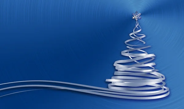 Χριστουγεννιάτικο δέντρο από λευκές ταινίες πάνω από μπλε μεταλλικό φόντο — Φωτογραφία Αρχείου
