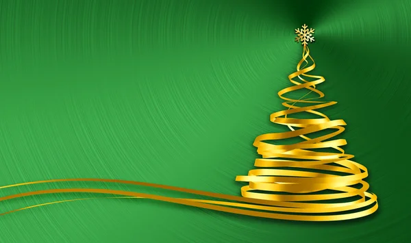 Árbol de Navidad de cintas de oro sobre fondo de metal verde — Foto de Stock