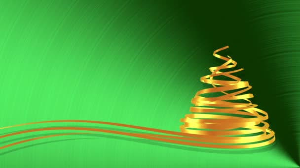 Arbre de Noël à partir de rubans d'or sur fond métallique vert . — Video