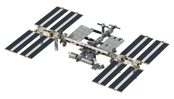 Международная космическая станция на белом фоне — стоковое фото