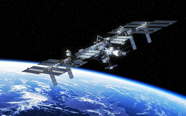 Estación espacial internacional orbitando la Tierra — Foto de Stock
