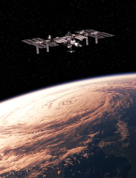 Международная космическая станция, исследующая ураган на Земле — стоковое фото
