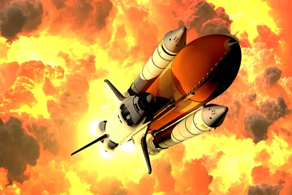 El transbordador espacial despega en las nubes de fuego —  Fotos de Stock