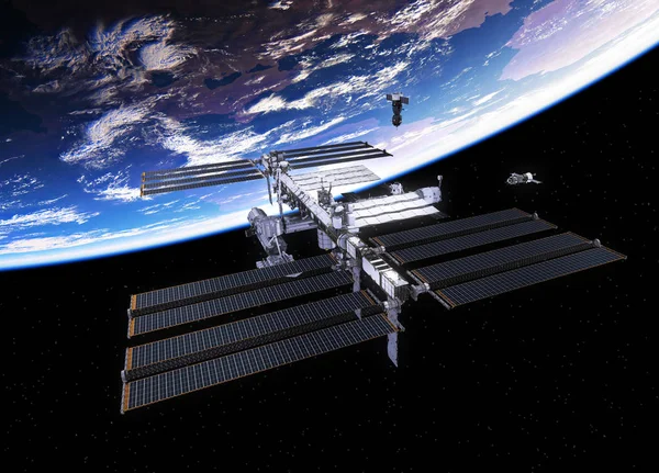 Rymdfarkoster och internationella rymdstationen — Stockfoto