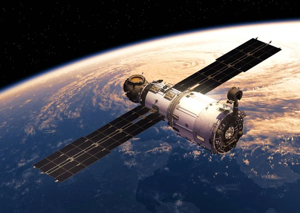 Космическая станция на орбите Земли — стоковое фото