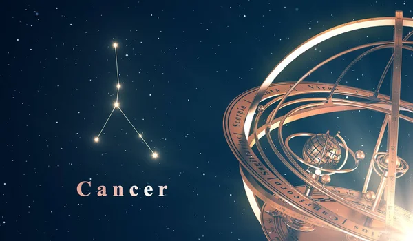 Рак созвездия Зодиака и армиллярная сфера на синем фоне — стоковое фото