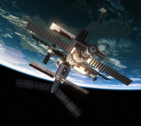 Voo da Estação Espacial no Espaço Exterior — Fotografia de Stock