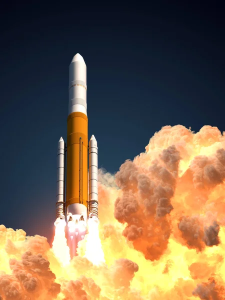 火の雲で重いロケット — ストック写真