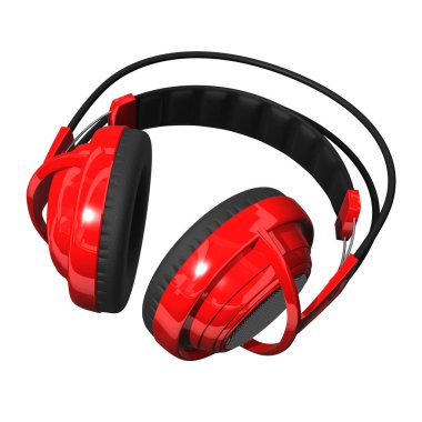 Beyaz arkaplanda kırmızı kulaklık