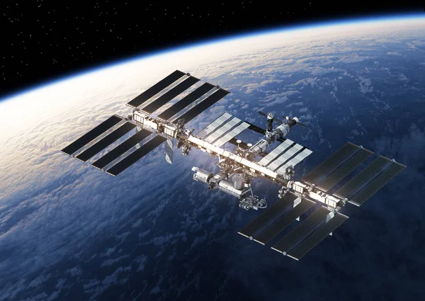 Międzynarodowa Stacja Kosmiczna krążące wokół Ziemi — Zdjęcie stockowe