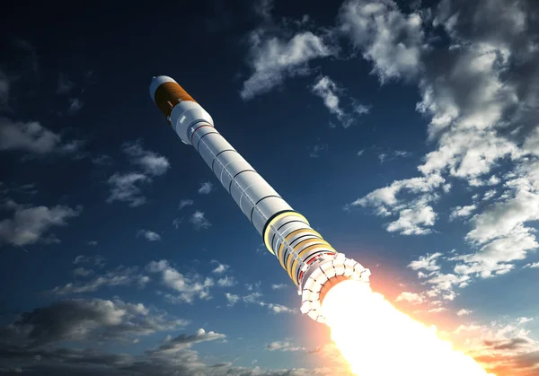 Carrier Rocket Takes Off In The Clouds — Stock Photo, Image