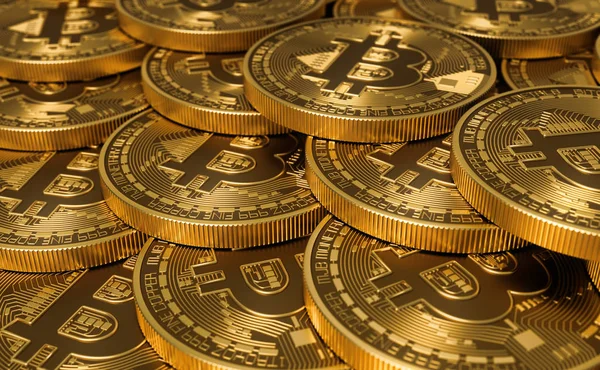 Gyllene virtuell valuta mynt Bitcoins — Stockfoto