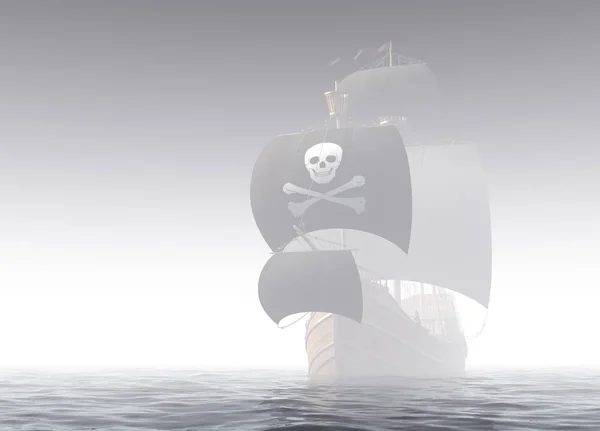 Piratenschip In de mist — Stockfoto