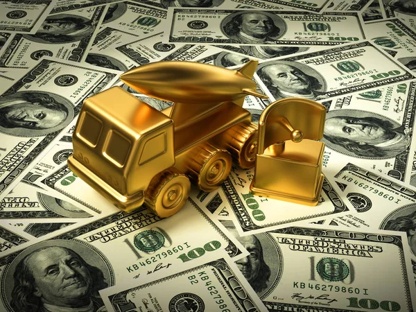 Gold Raketensystem und Radar auf amerikanischen Dollar — Stockfoto