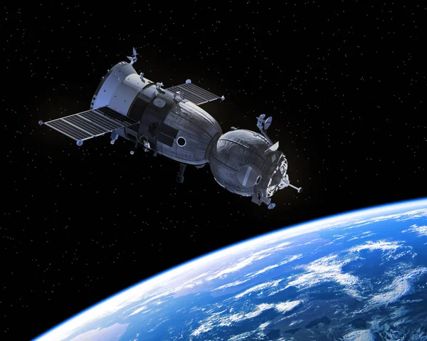 宇宙飞船正准备在行星地球上的土地 — 图库照片