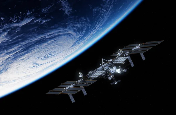 Internationella rymdstationen som kretsar kring planetjorden — Stockfoto