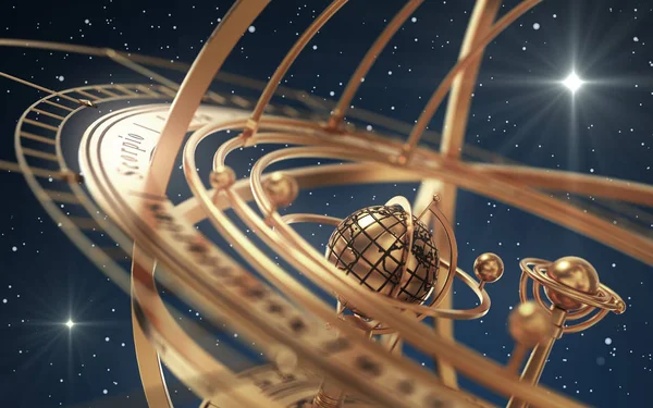 Armillary Sphere And Stars On Blue Background