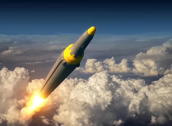 Noord-Koreaanse ballistische raket Over de wolken — Stockfoto