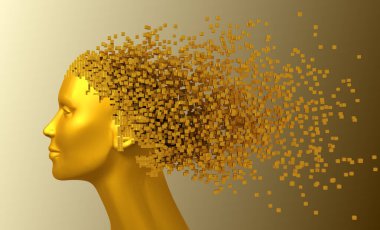 Kadın ve 3d piksel altın başkanı olarak saç