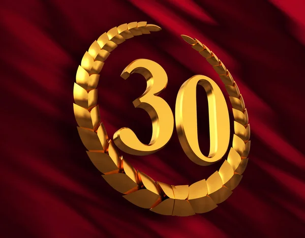 Corona de oro del laurel del aniversario y número 30 en la bandera roja —  Fotos de Stock