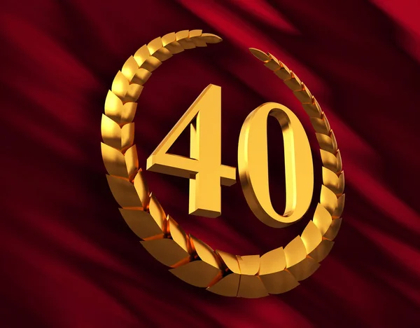 Corona de laurel de oro aniversario y número 40 en la bandera roja — Foto de Stock