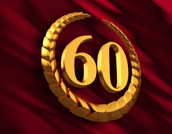 Couronne de laurier d'or anniversaire et numéral 60 sur le drapeau rouge — Photo