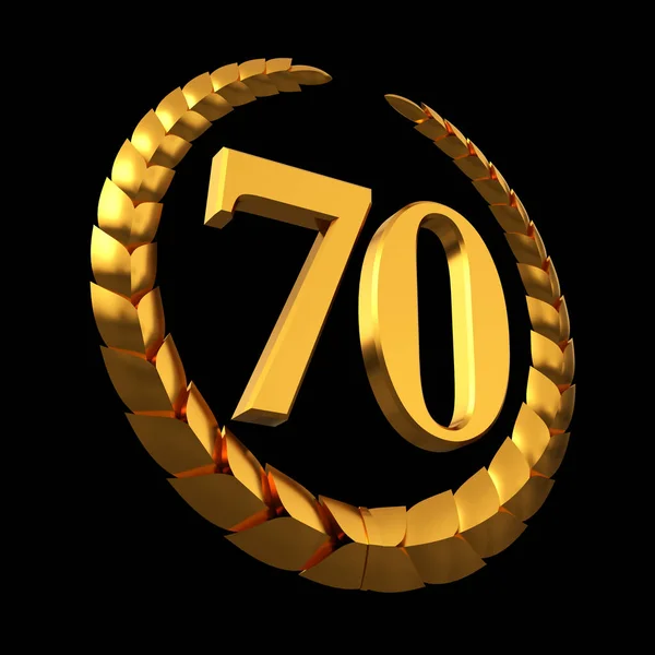 Couronne de laurier d'or anniversaire et numéral 70 sur fond noir — Photo