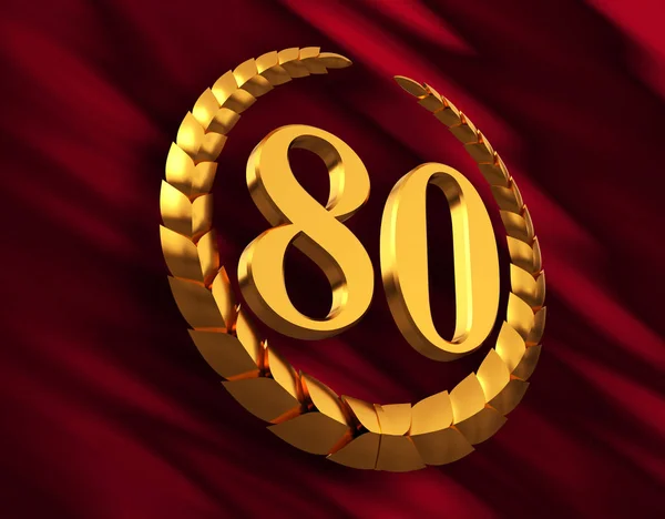 Couronne de laurier d'or anniversaire et chiffre 80 sur drapeau rouge — Photo