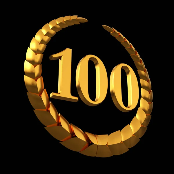 Corona de laurel de oro aniversario y número 100 en fondo negro —  Fotos de Stock