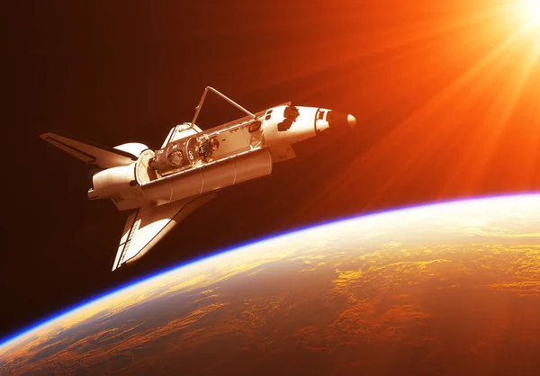 Space Shuttle in den Strahlen der aufgehenden Sonne — Stockfoto