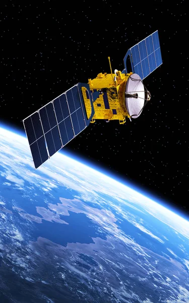 Satellite de communication en orbite autour de la planète Terre Images De Stock Libres De Droits