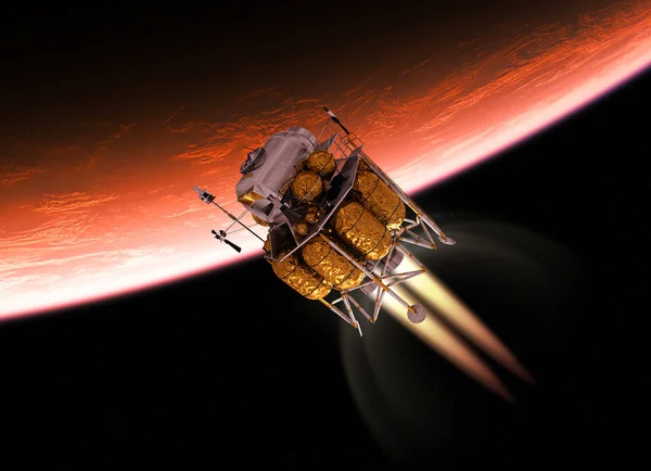 Interplanetaire ruimtestation in een baan om rode planeet — Stockfoto