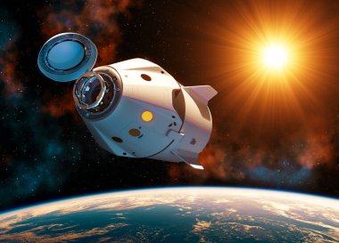 Güneş Işıklarında Açık Kenetlenme Kapağı olan Ticari Uzay Aracı