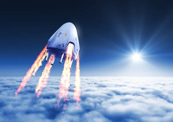 Privat rymdfarkost modul Starta ovanför molnen — Stockfoto