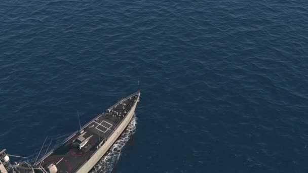 American Modern Warship In The High Seas (em inglês). Vista superior . — Vídeo de Stock