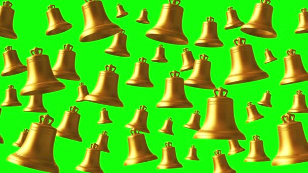4K. Golden Ringing Bells na tela verde. Laço . — Vídeo de Stock