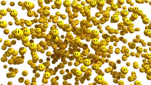 4K. Explosión del icono de Smiley Face. Pantalla blanca . — Vídeos de Stock