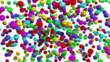 4K. Multicolor Smiley Face Icon Explosion. White Screen.