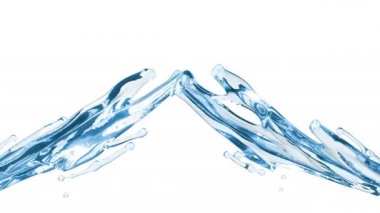 4K. Collision Of Two Water Streams On White Background. Slow Motion.