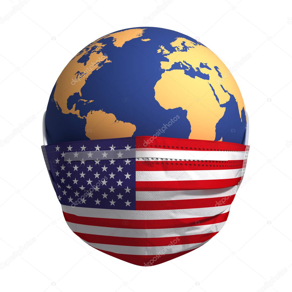 Earth In Medical Mask With Flag Of USA