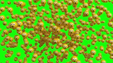 Face Icon Explosion. Emoji Appear With Frightened Faces, Look Around, Calm Down And Smile.